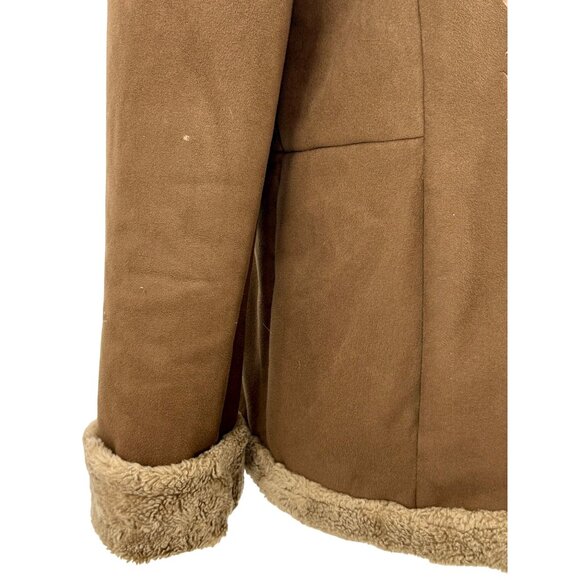 Vtg 90s Esprit Brown Faux Suede Sherpa Lined Embroidered Hooded Jacket | Boho M - Picture 14 of 16